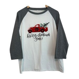 NEW Women's XXL Merry Christmas Ya'll Holiday Truck Plus Ragland T-Shirt